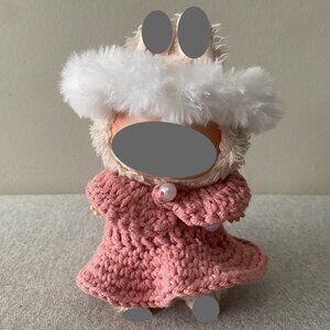 Handmade Crochet Cute Pink White Holiday Winter Outfit for 17cm Doll 3-Piece Set